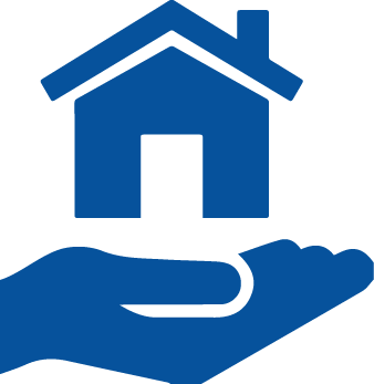 blue house in hand icon